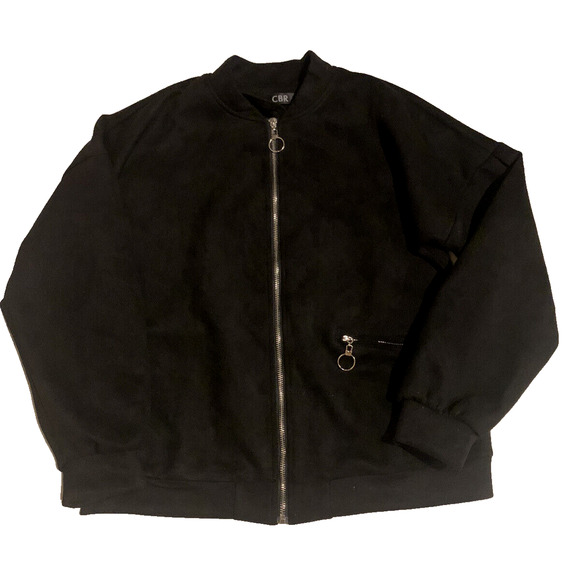 CBR Bomber Jacket Womens Medium Faux Suede Black Zip Front Rockabilly 50's Coat - Picture 4 of 13